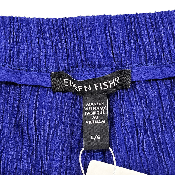 NWT Eileen Fisher Pants Women's Large Woven Plisse Wide Leg Purple Pull On Ankle - Picture 6 of 10